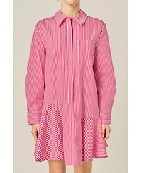 English Factory Women's Stripe Collar Flared Skirt Dress