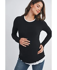 Hello Miz Maternity Ribbed Layer Contrast Long Sleeve Top