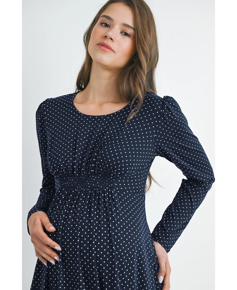 Hello Miz Maternity Long Sleeve Crewneck Polka Dot Dress