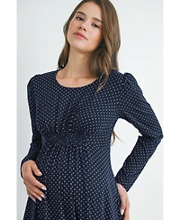 Hello Miz Maternity Long Sleeve Crewneck Polka Dot Dress