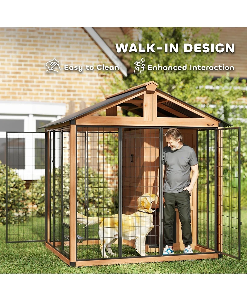 PawHut Extra Large Dog House with Storage Cabinet, Bowls, Light