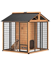 PawHut Extra Large Dog House with Storage Cabinet, Bowls, Light