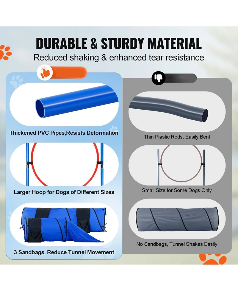 Cozito 7-Piece Dog Agility Training Set with 2 Tunnels & Weave Poles