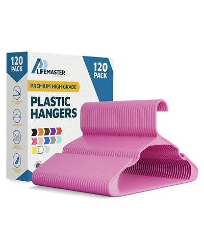 Lifemaster pink plastic hangers with nonslip grooves and spacesaving design, hold up to 5 lbs ideal for clothes, dresses & coats pack of 120.