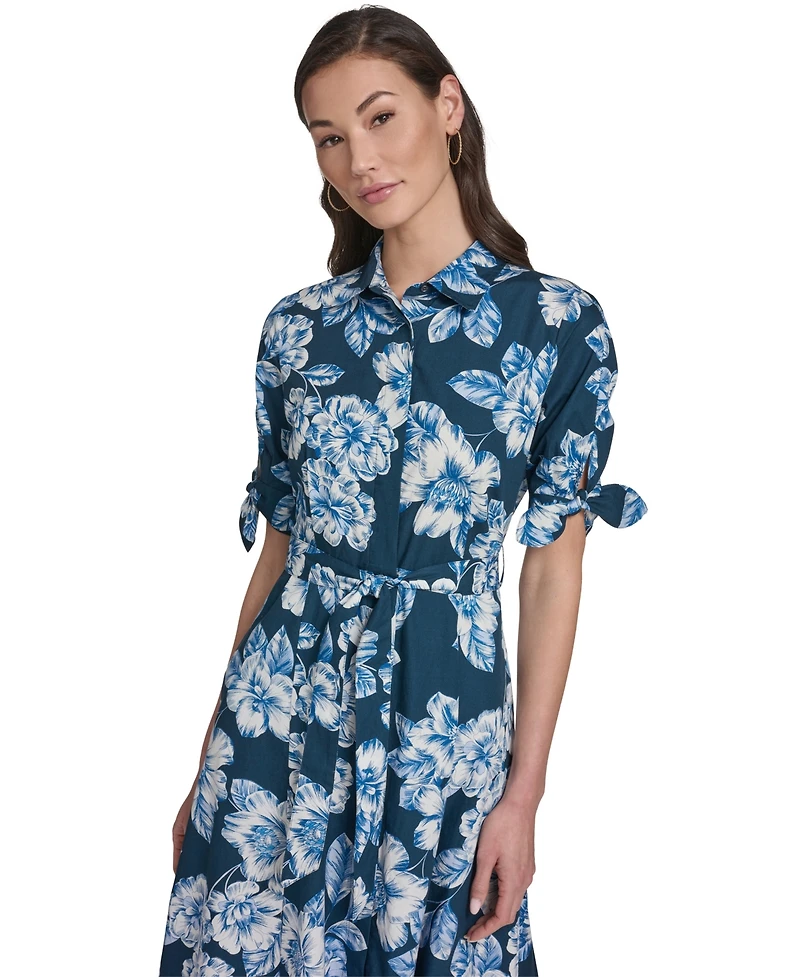 Calvin Klein Petite Tie-Sleeve Cotton Shirt Dress