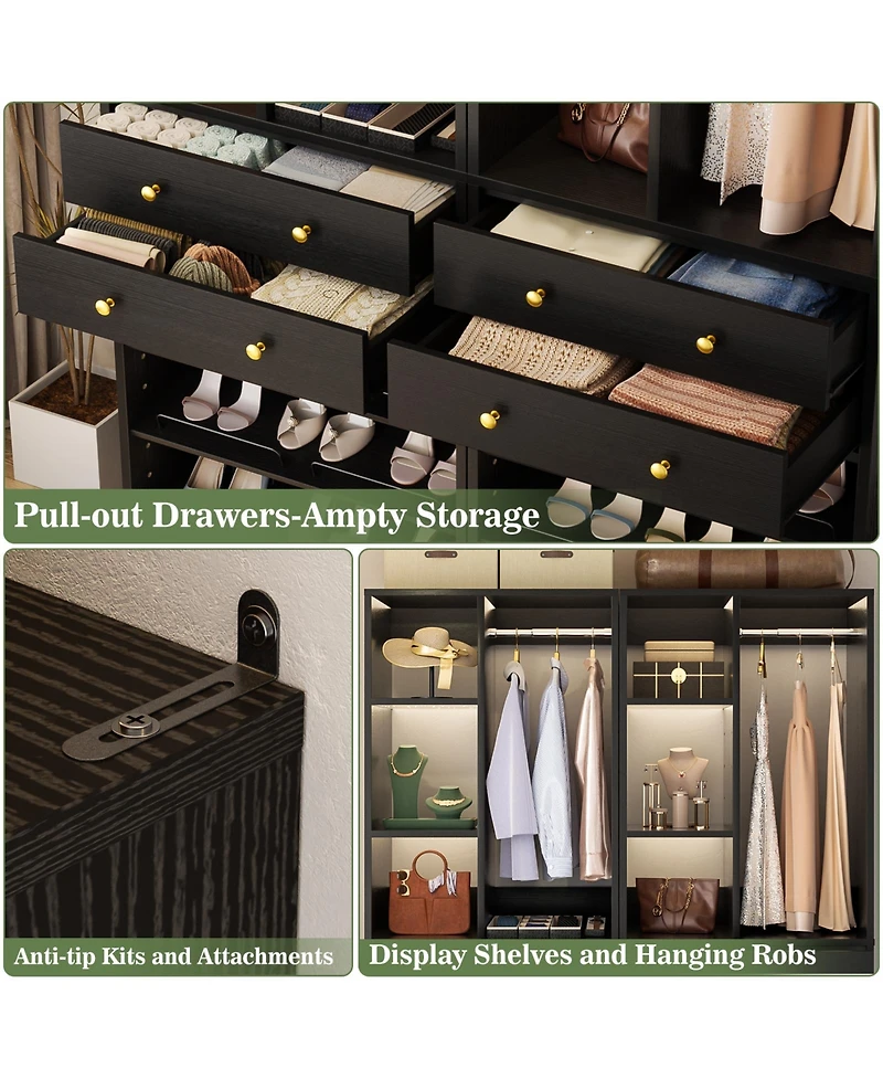 Aheaplus 28'' Freestanding Closet Storage System with 2 Drawers, Tower Hanging Rod, Shelves & Adjustable Shoe Racks