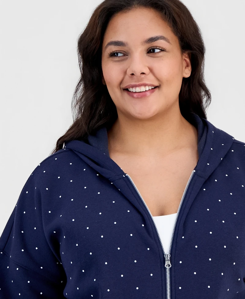 Derek Heart Trendy Plus Dot-Print Fleece Zip-Up Sweatshirt