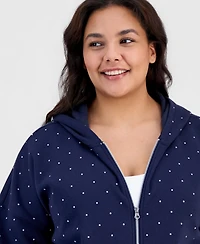 Derek Heart Trendy Plus Dot-Print Fleece Zip-Up Sweatshirt