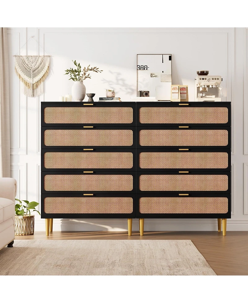 gaomon Rattan Dresser with 5 Drawers, Tall Modern Closet with Deep Storage