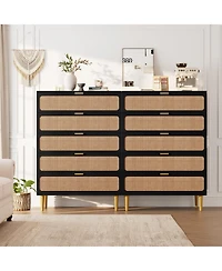 gaomon Rattan Dresser with 5 Drawers, Tall Modern Closet with Deep Storage