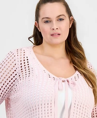 Hooked Up Trendy Plus Pointelle Tie-Front Cardigan