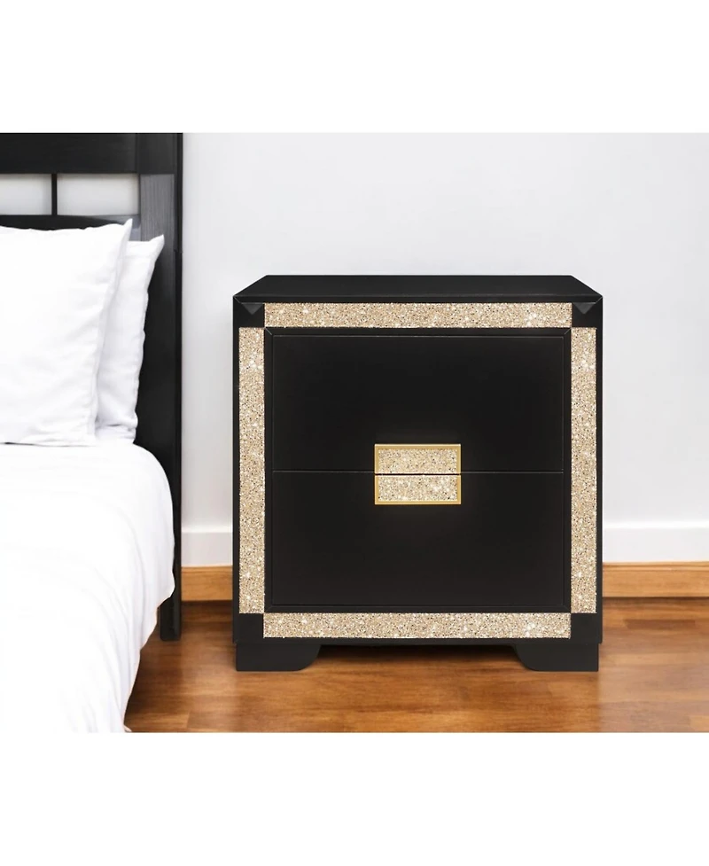 Slickblue 2-Drawer Nightstand with Faux Crystal Accents Bedside Table For Bedroom