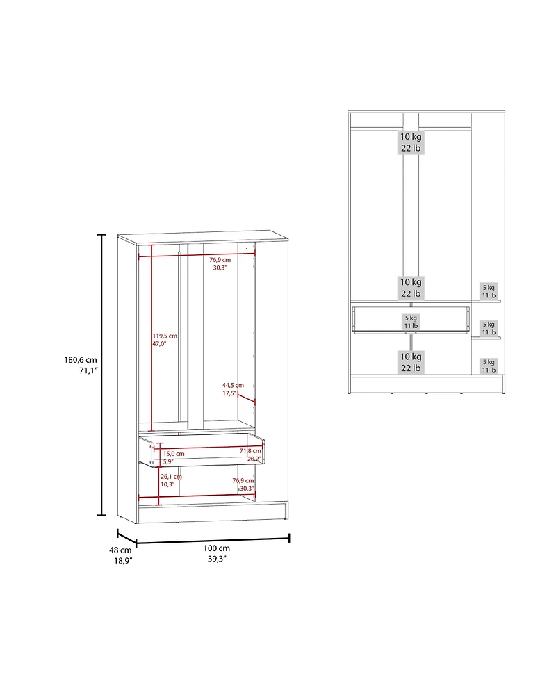 Fm Furniture Sehili 3-Door Wardrobe with Drawer, Side Shelves & Hanging Rods, Contemporary Wenge Finish