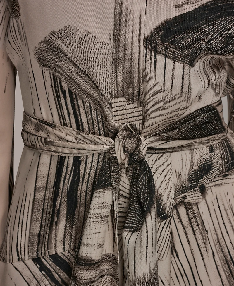 Donna Karan New York Women's Floral Collared Neck Shirt Dress