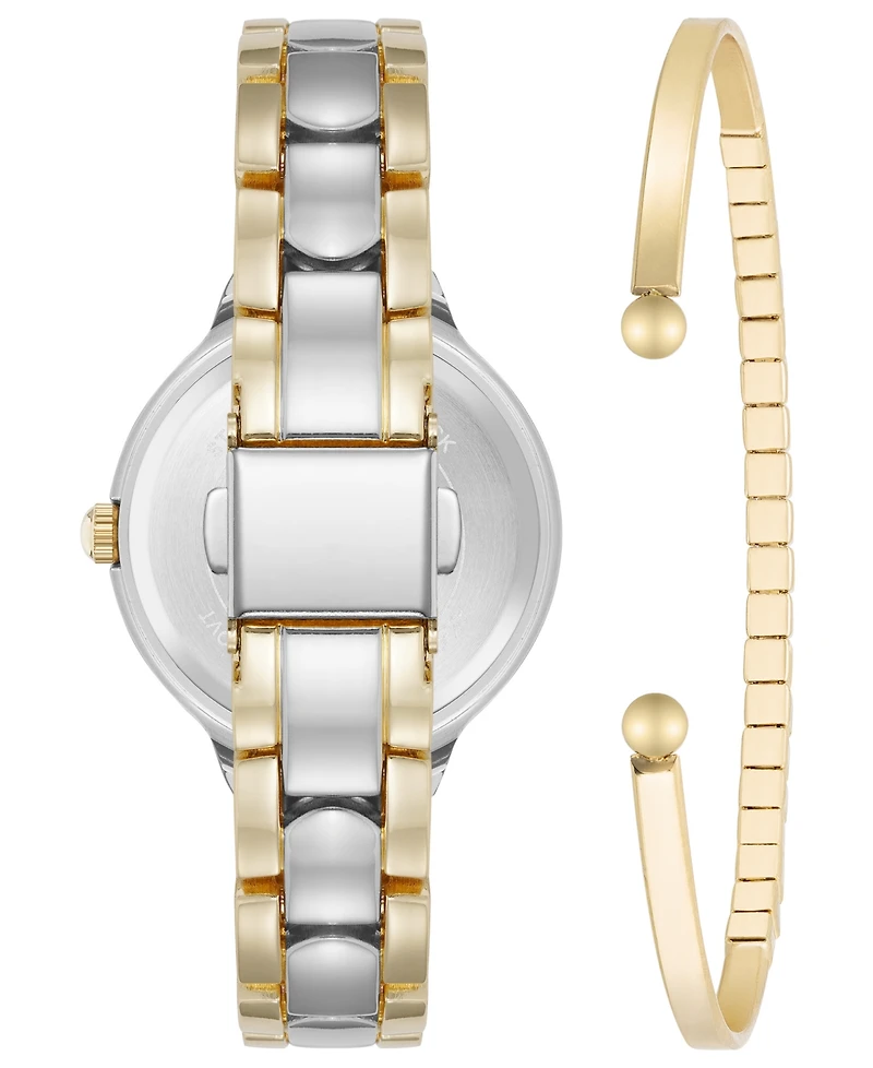 Anne Klein Women's Quartz Two-Tone Metal Alloy and Dail Crystal Accented Watch Set, 28mm