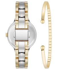 Anne Klein Women's Quartz Two-Tone Metal Alloy and Dail Crystal Accented Watch Set, 28mm
