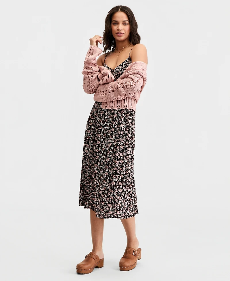 Lucky Brand Women's Cotton Pointelle Cropped Cardigan