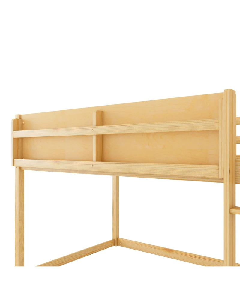 Cesicia Wood Kids Juniors Low Twin Over Bunk Bed Floor with Ladder and Built-in Shelf