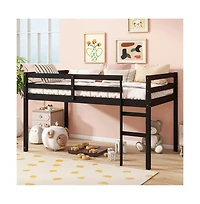 Cesicia Twin Loft Bed with Ladder Rubber Wood Platform Storage Space & Guardrails