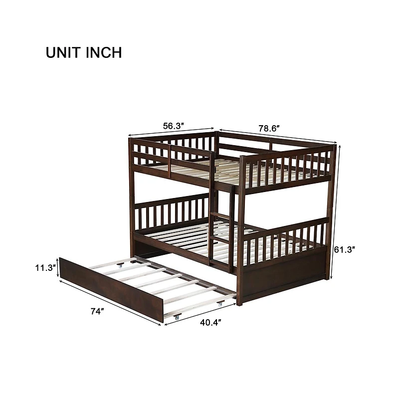Cesicia Full over Bunk Bed Convertible to 2 Beds Rubber Wood with Ladder & Guardrails