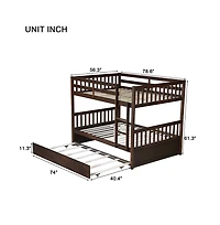 Cesicia Full over Bunk Bed Convertible to 2 Beds Rubber Wood with Ladder & Guardrails