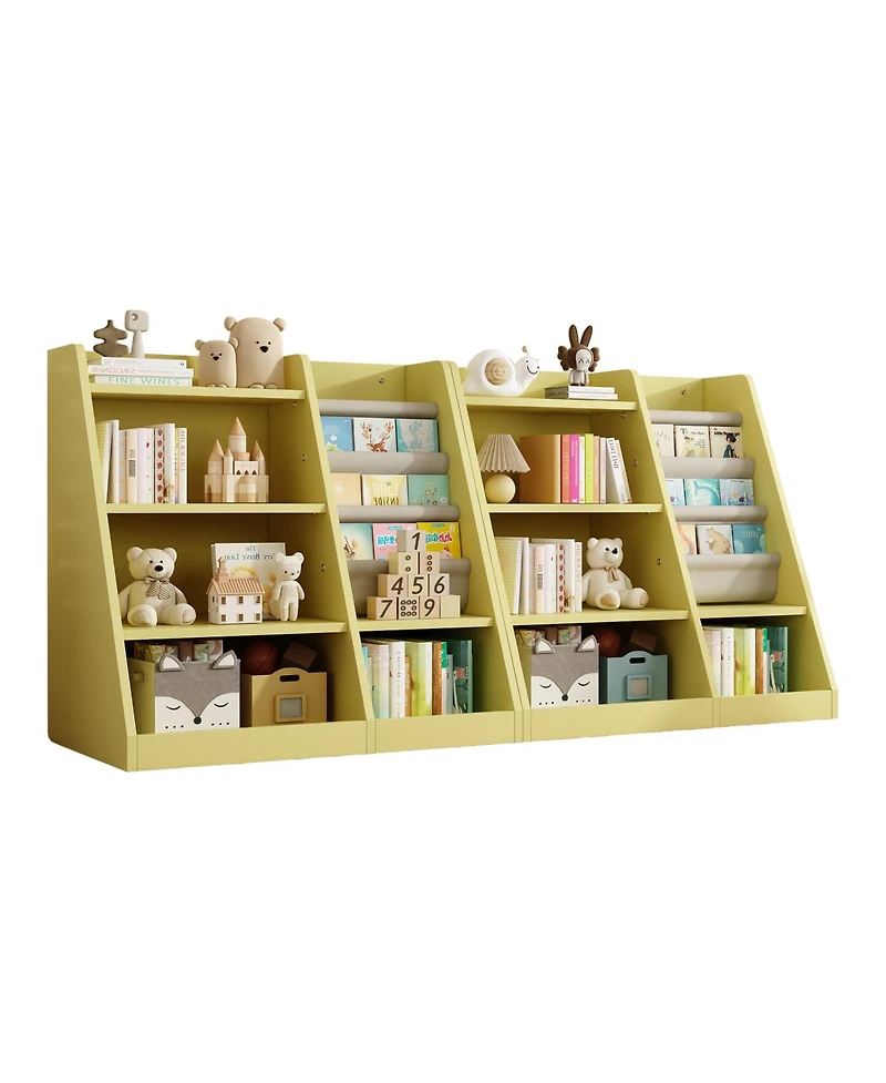 Cesicia Yellow Wooden Kids Bookshelf Baby Sling Book Rack Shelf for Playroom