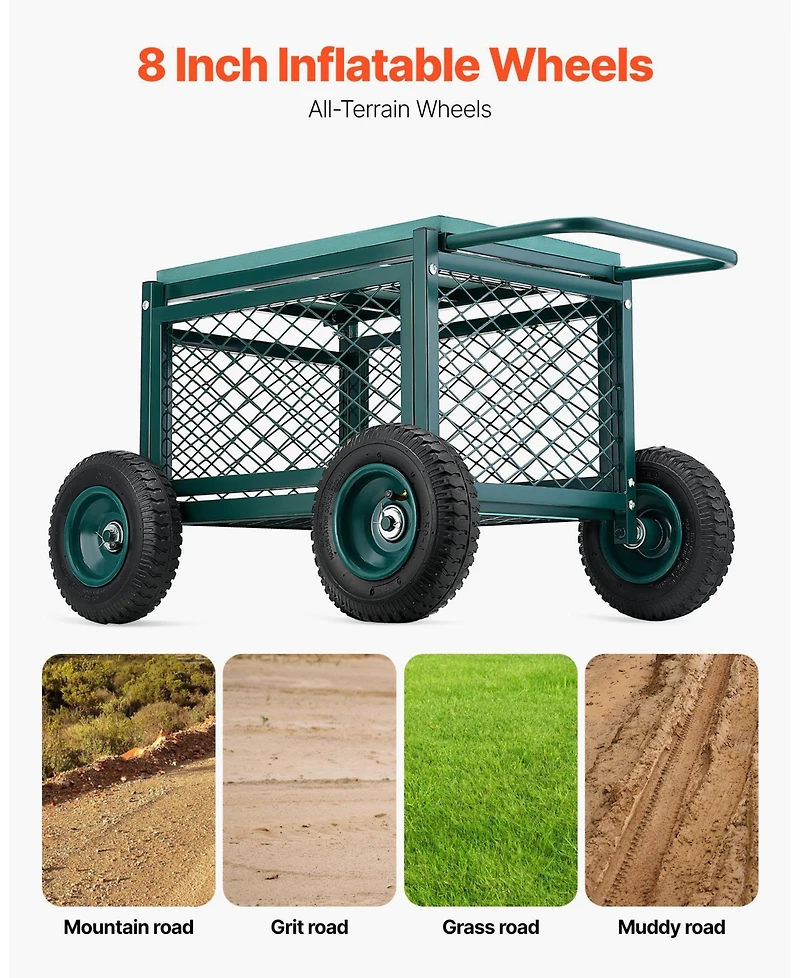 Sugfit Heavy-Duty Metal Rolling Garden Cart with 400 lb Capacity & Large Wheels