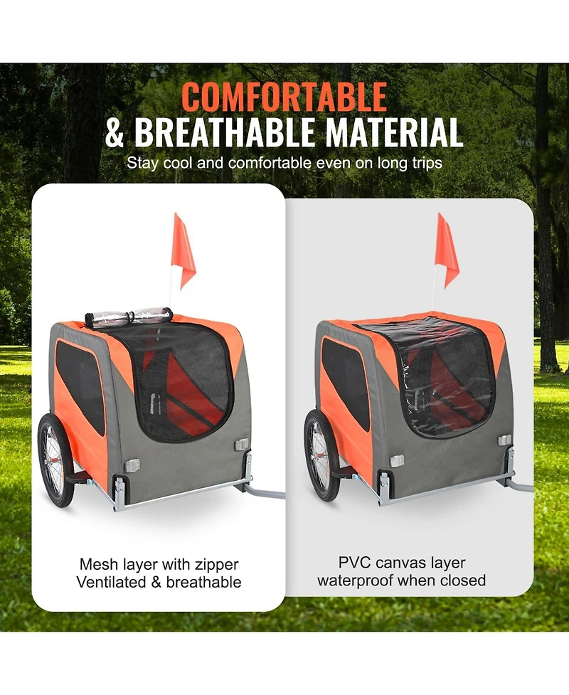 Cozito Foldable Pet Bike Trailer with Universal Coupler, Holds up to 66 lbs., Orange & Gray