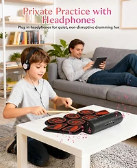 Sugift Kids Roll-Up Electronic Drum Set with Speakers, Headphone Jack & Foot Pedals