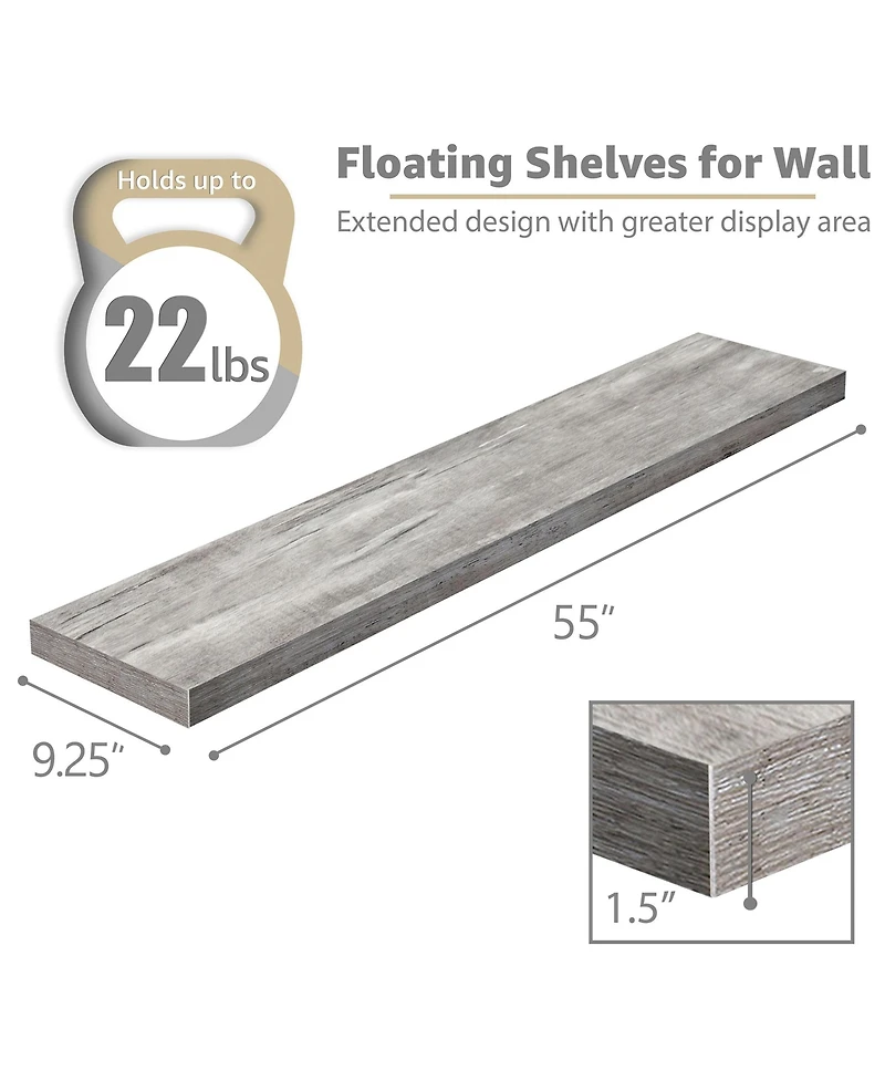 Sorbus 2-Pack 55" Wall Mounted Floating Shelves for Any Room