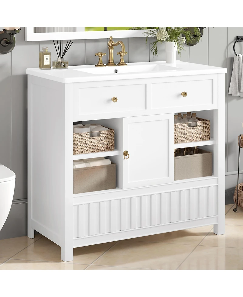 Cesicia 36 in. Bathroom Vanity with Sink, Multi-functional Bathroom Cabinet with Doors, Drawers and Storage Shelves