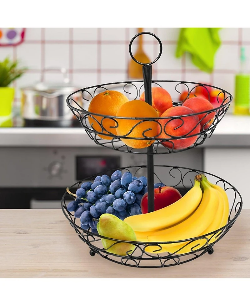 Sorbus 2-Tier Metal Countertop Fruit Basket & Bowl Stand - Stylish Storage for Kitchen & Dining