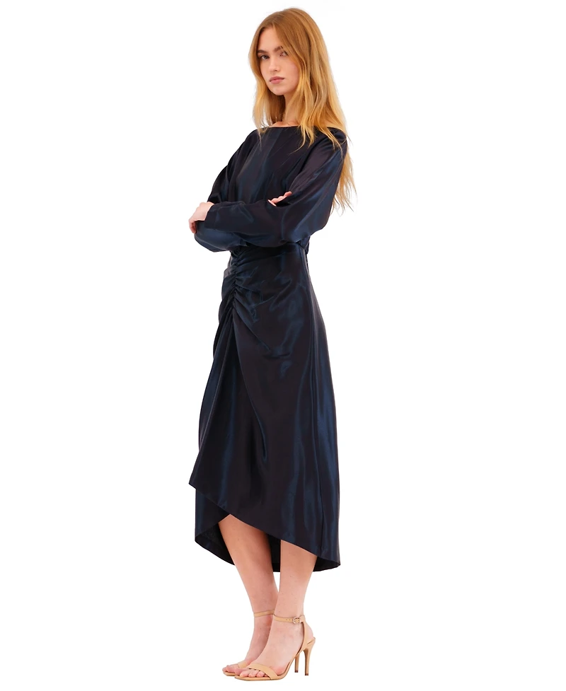 julia jordan Women's Ruched Dolman-Sleeve Boat-Neck Midi Dress