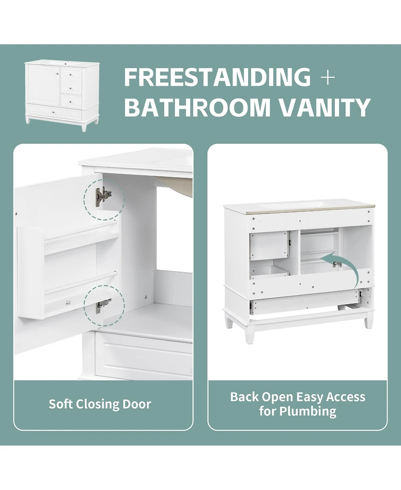 Cesicia 36 in. Freestanding Bathroom Vanity Cabinet with Ceramic Sink