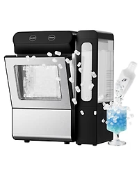 Euhomy 26.5lbs/24H Countertop Nugget ice Maker in Black Stainless Steel with Visual Door and 3.3lbs Ice Basket