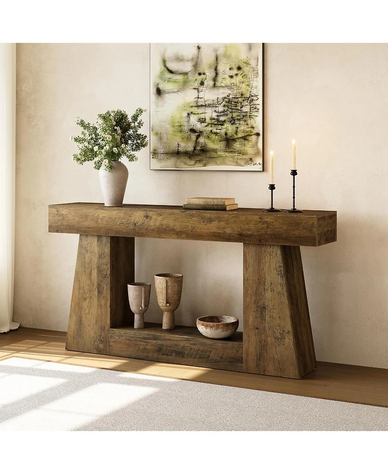 Tribesigns 63" Farmhouse Console Table with Storage, Rustic Long Sofa Table for Entryway & Behind Couch, Narrow Hallway Table