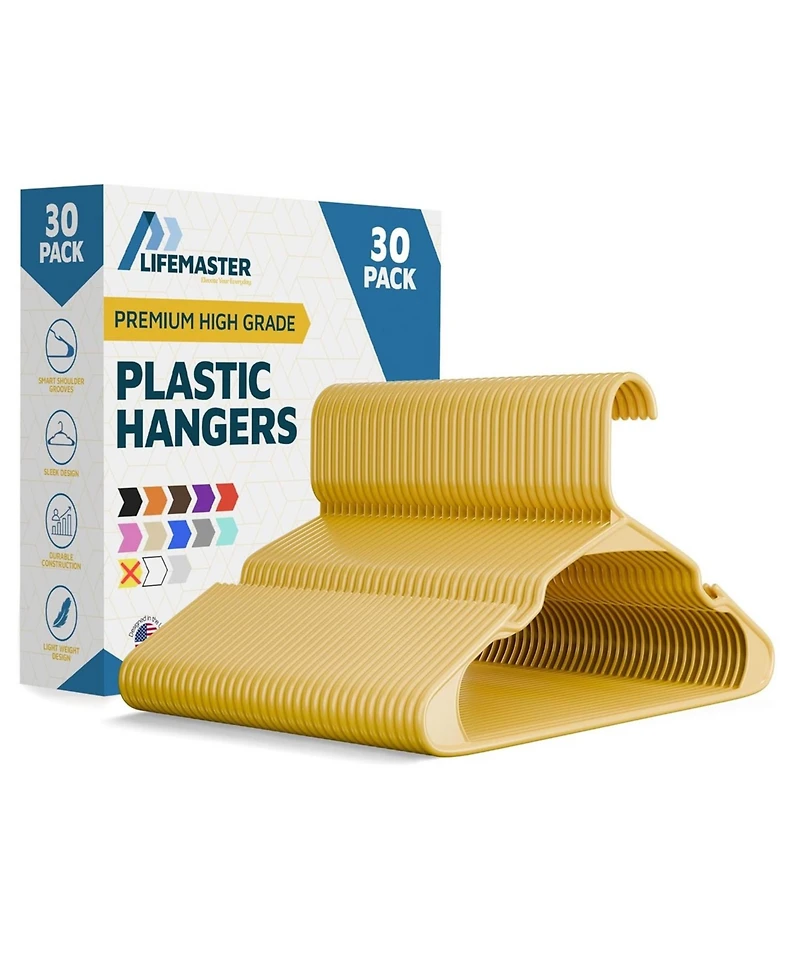 Lifemaster heavy-duty plastic hangers for clothes, dresses & coats non-slip grooves, space-saving design, holds 5 lbs -pack