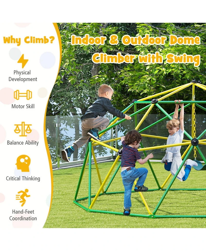 Sugift 10 Feet Dome Climber with Swing and 800 Lbs Load Capacity-Green.