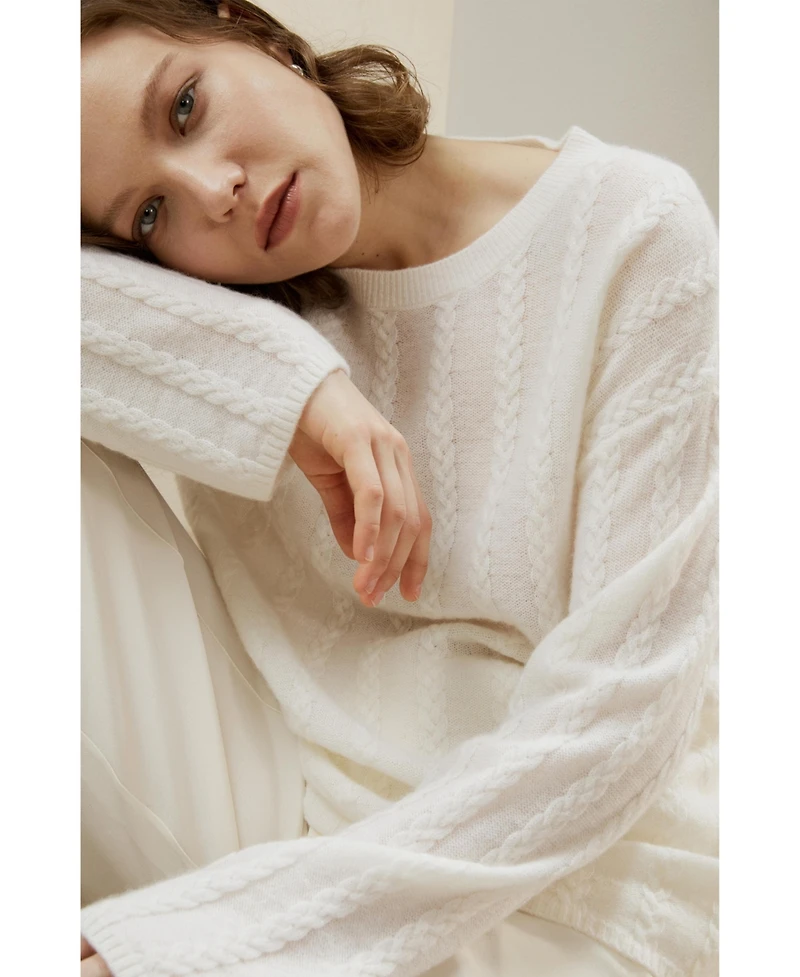 Lilysilk Women's Semi-Sheer Cashmere Cable-knit Sweater