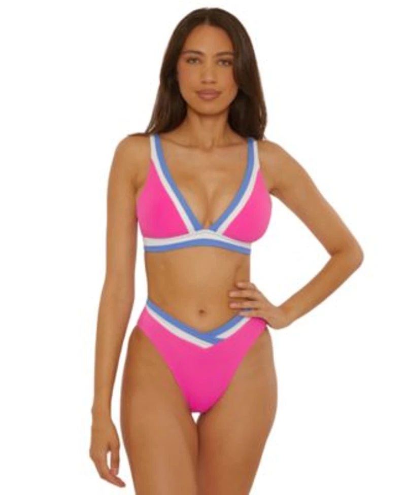 Becca Womens Coast Line Fine Rib Color Block Top High Waist Bottoms