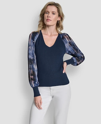 Dkny Women's Long Sleeve V-Neck Top