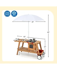 Sugift Wooden Play Cart with Sun Proof Umbrella for Toddlers Over 3 Years Old-Brown