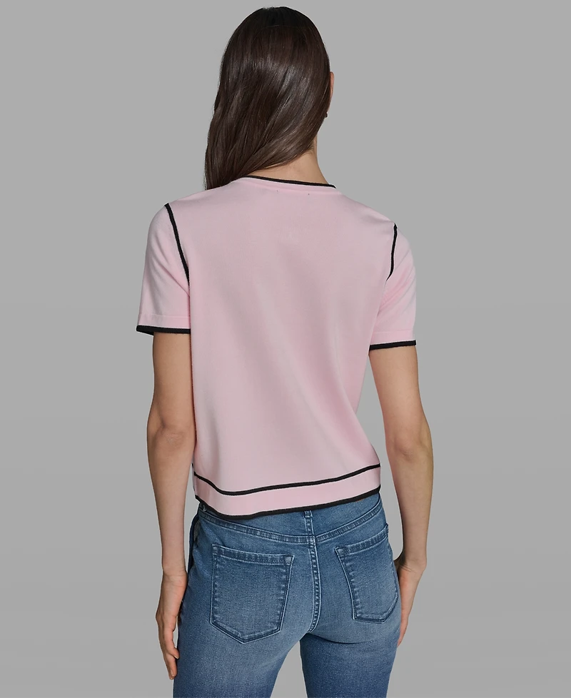 Karl Lagerfeld Paris Petite Short-Sleeve Tipped Sweater