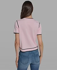 Karl Lagerfeld Paris Petite Short-Sleeve Tipped Sweater