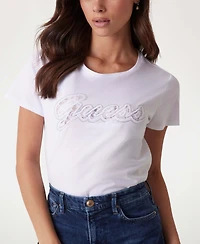 Guess Women's Script Lace Logo Easy Cotton T-Shirt