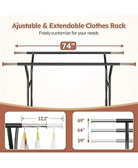 Raybee 74" W Heavy Duty Clothes Rack, Double Rods Clothing Rack Load 630 Lbs, Rolling Clothes Racks，Garment Rack with shelves