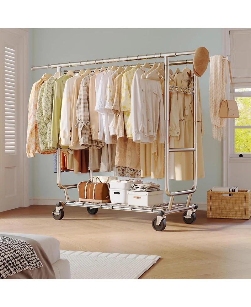 Raybee Clothes Rack Load 630LBS, Heavy Duty Clothes Rack, Rolling Clothing Racks for Hanging Clothes with Wheels, Adjustable & Commercial Garment Rack
