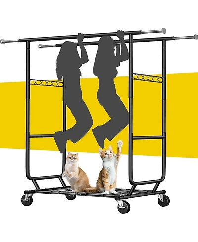 Raybee Heavy Duty Clothes Rack, Rolling Clothing Racks for Hanging Clothes with Wheels, Adjustable & Commercial Garment Rack