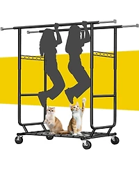 Raybee Heavy Duty Clothes Rack, Rolling Clothing Racks for Hanging Clothes with Wheels, Adjustable & Commercial Garment Rack