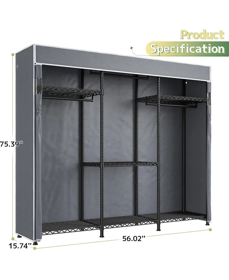 Raybee Clothes Rack with Cover, Clothing Racks for Hanging Clothes with Adjustble Shelves